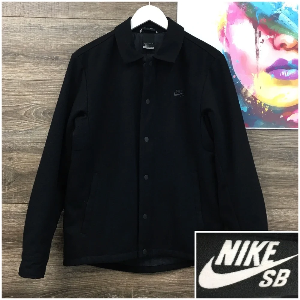 Nike SB Mens Y2K Black Wool Blend Quilted Coaches Jacket Snap Front XS